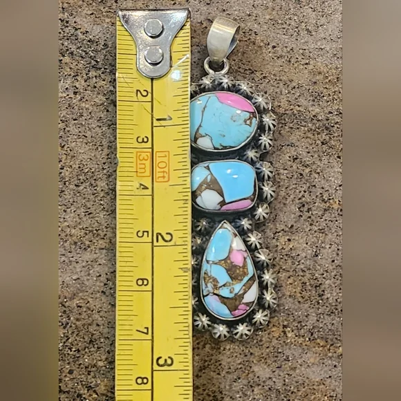 Artisan Sterling Silver Pendant with Turquoise and Pink Accents Cotton Candy - Picture 7 of 7